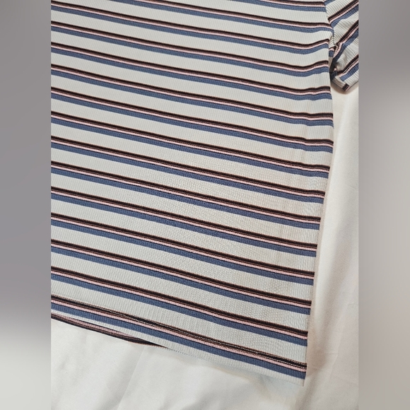 Over Kleshas Womens Off White Multicolored Striped Short Sleeve Top Size Large - Picture 9 of 9